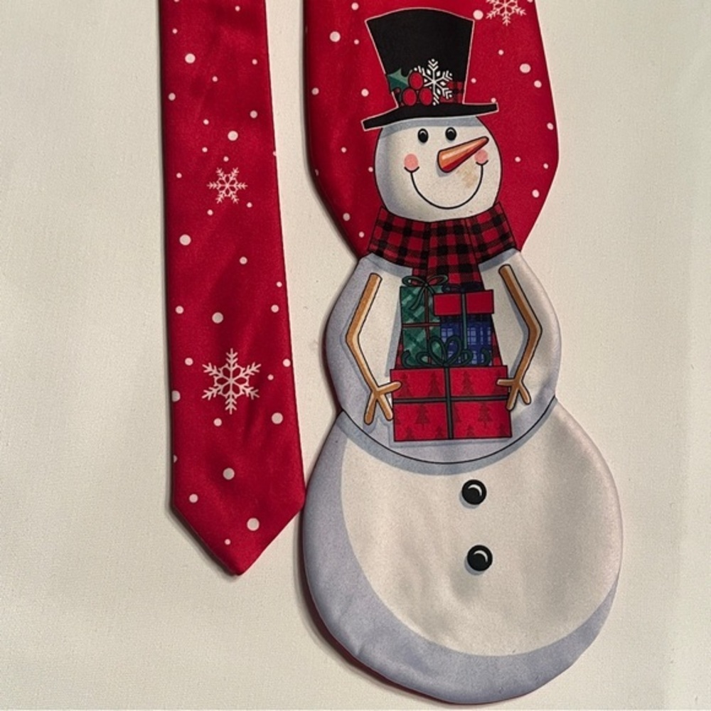 Men's Tie Snowman Polyester‎ Christmas Red White